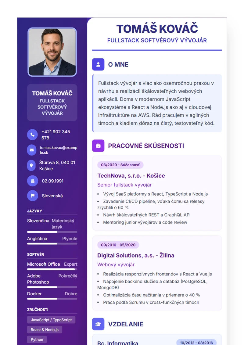 Šablóna životopisu Journey – ukážka