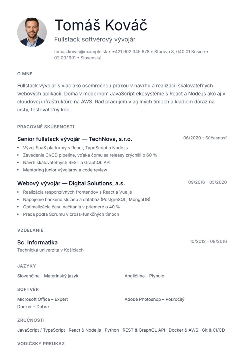 Šablóna životopisu Minimal – ukážka