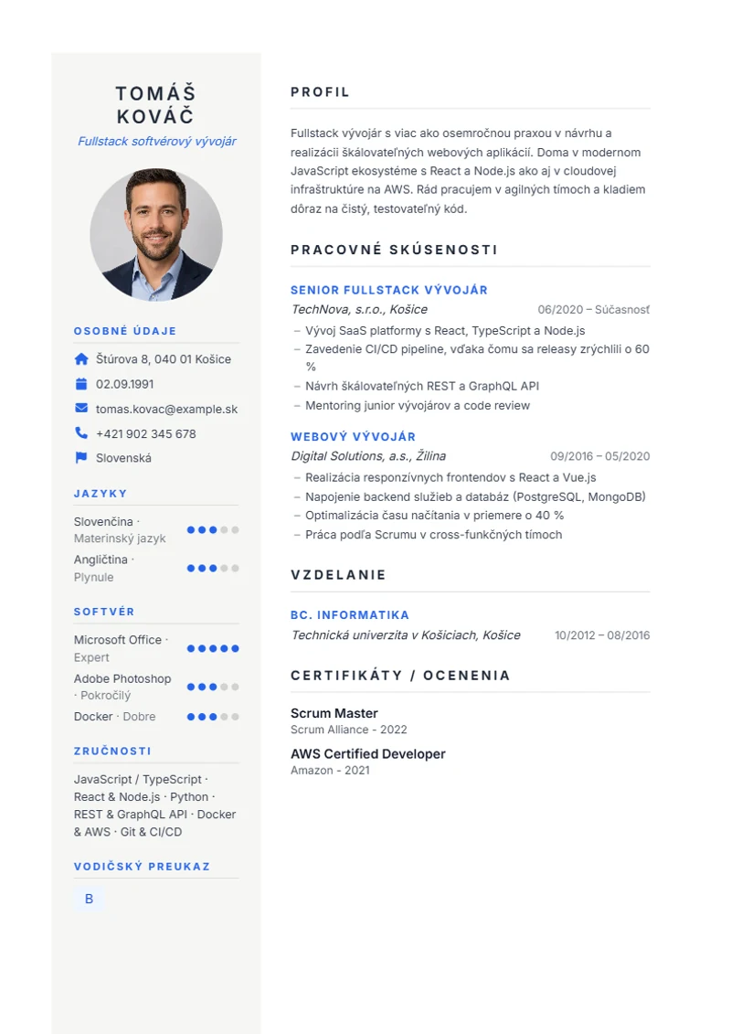 Šablóna životopisu Prestige – ukážka