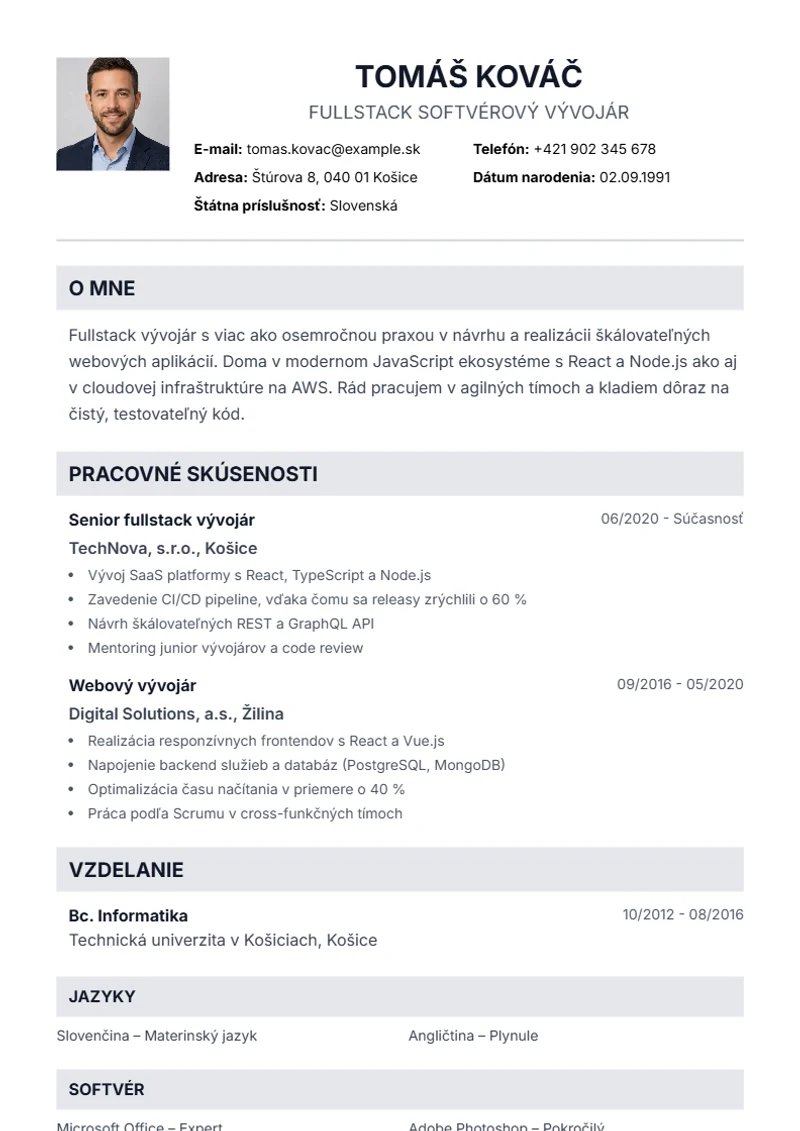 Šablóna životopisu Professional – ukážka