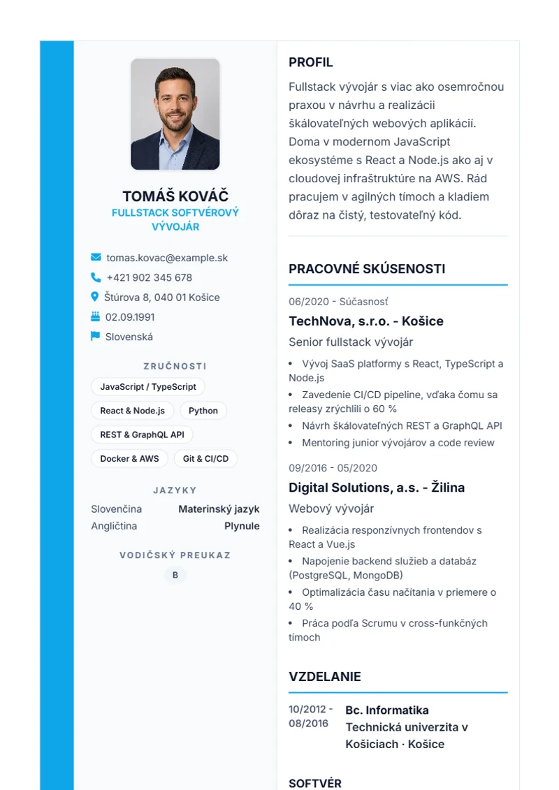 Šablóna životopisu Sidebar Pro – ukážka