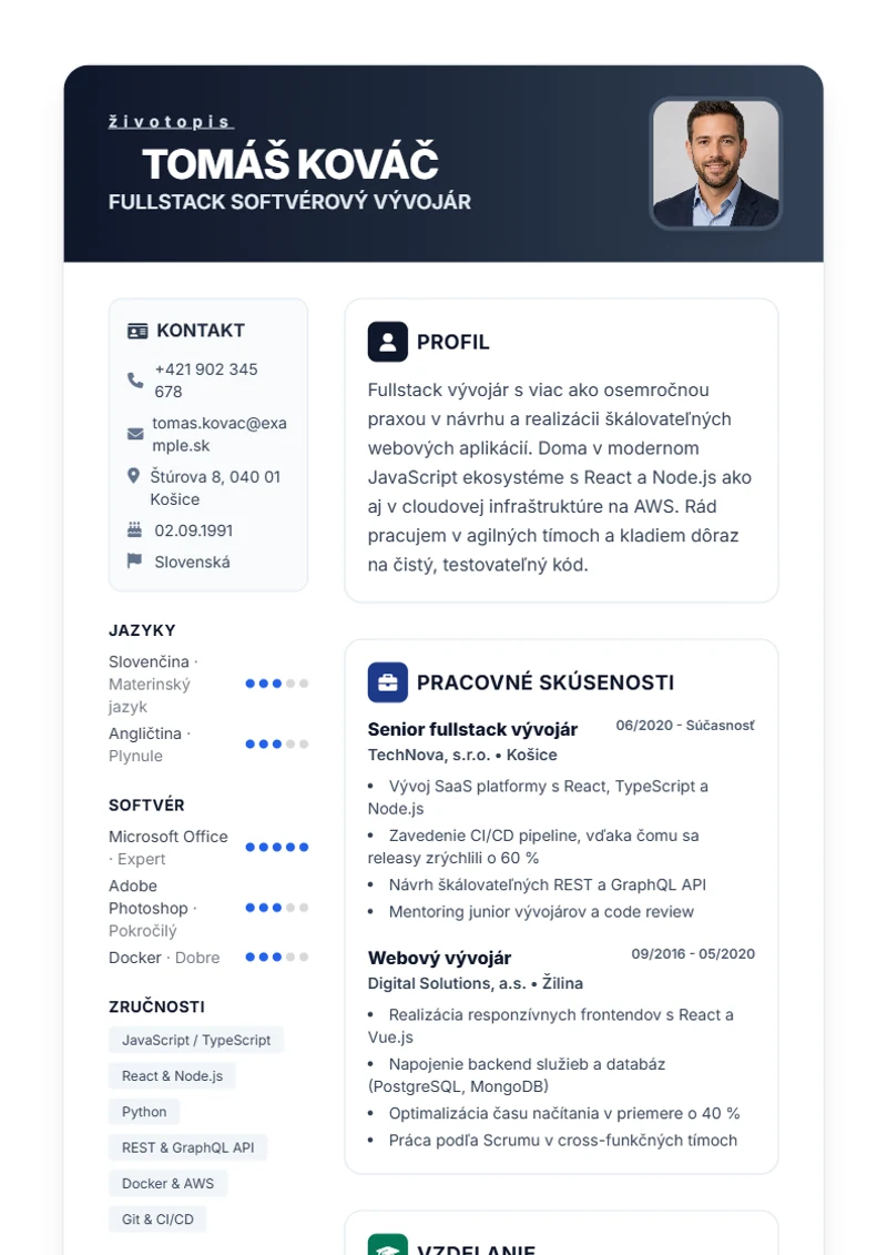 Šablóna životopisu Trust – ukážka