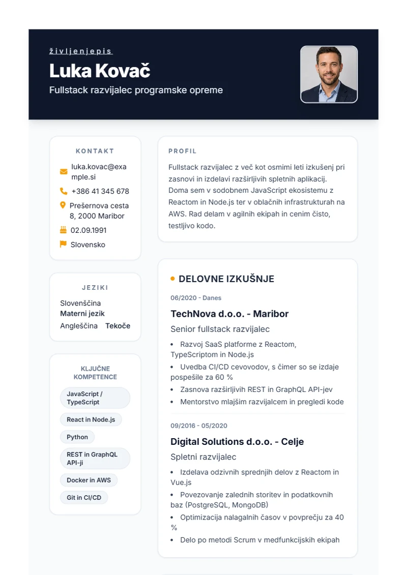 Predloga življenjepisa Formal – vzorec
