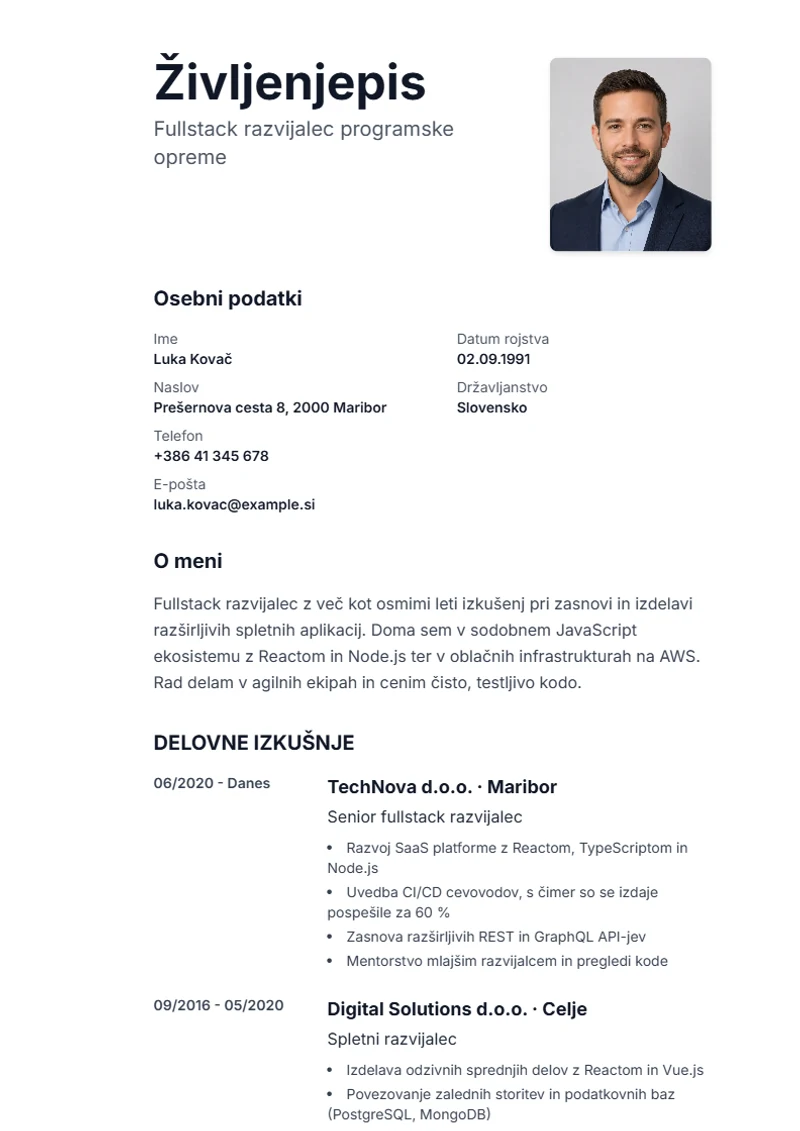 Predloga življenjepisa Sidebar – vzorec