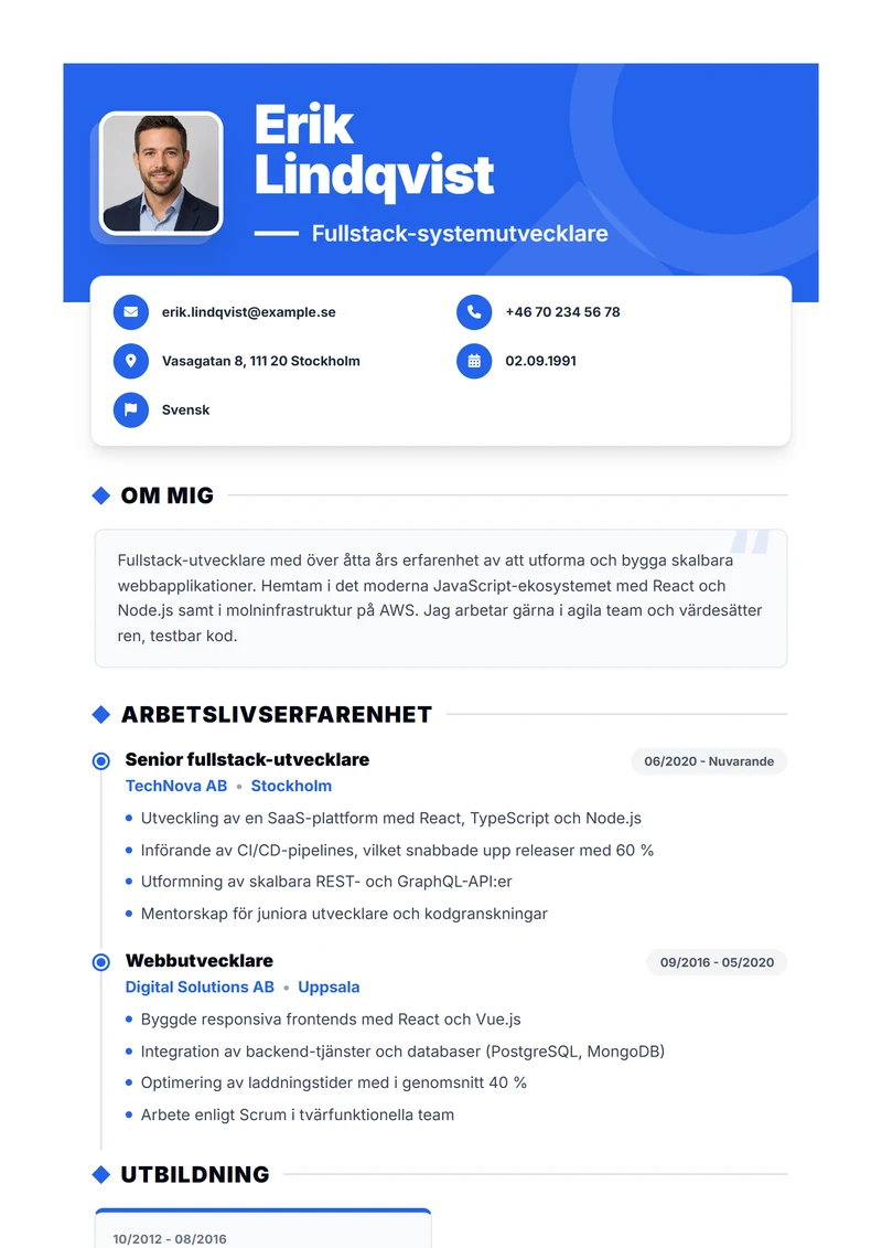 CV-mall Bold – exempel enligt DIN 5008