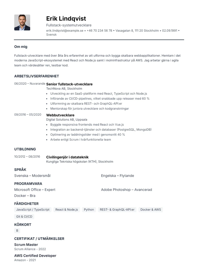 CV-mall Compact – exempel enligt DIN 5008