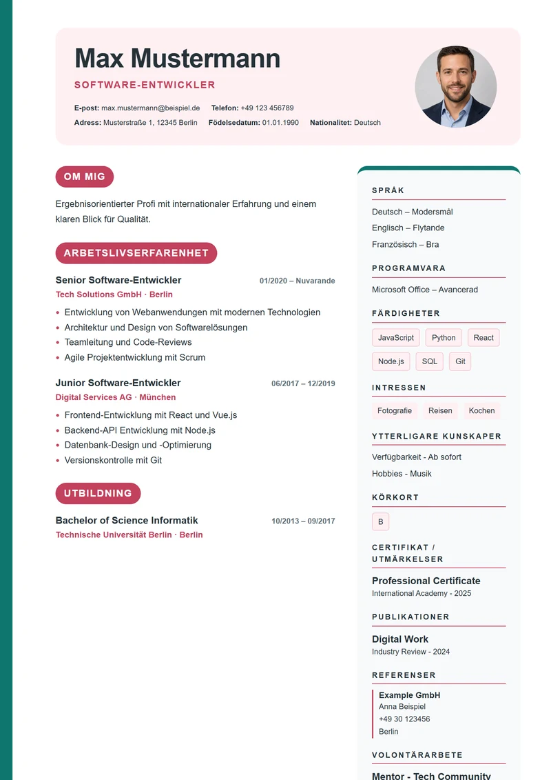 CV-mall Creative Blocks – exempel enligt DIN 5008