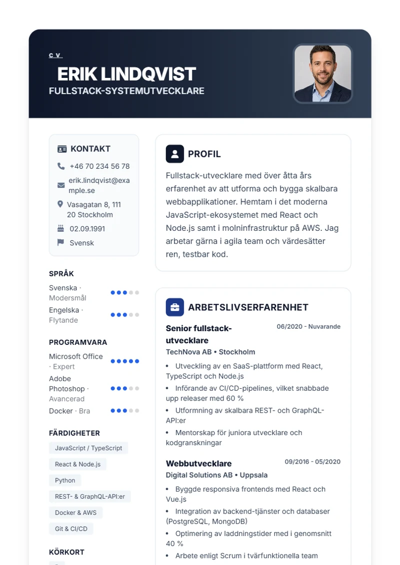 CV-mall Trust – exempel enligt DIN 5008