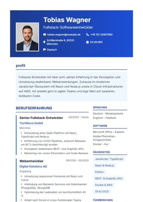 Lebenslauf-Vorlage Corporate
